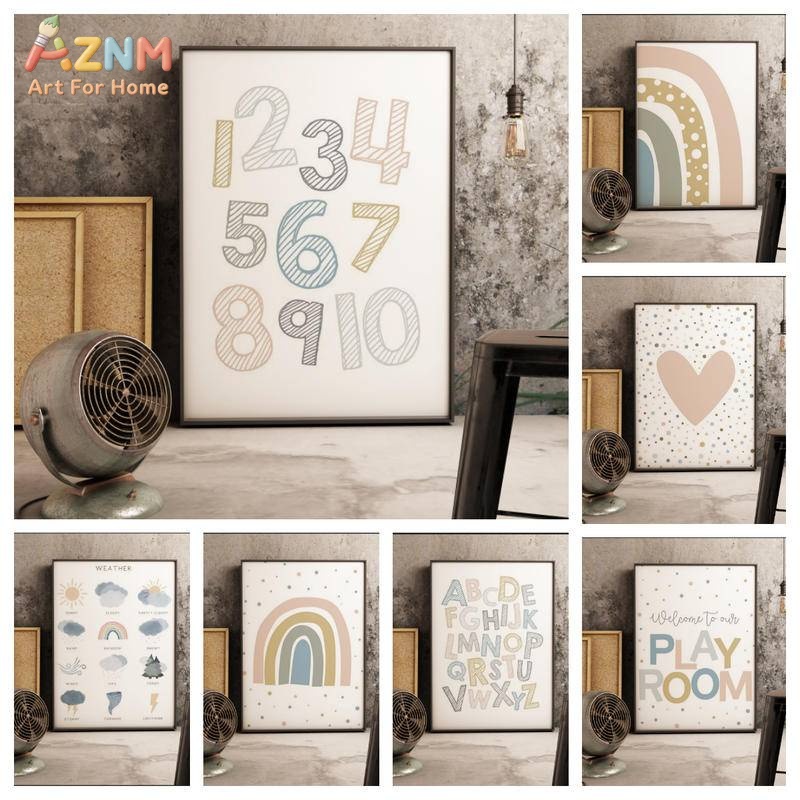 Kids Education Alphabet Numbers - AZNM Boho Kids Lukisan Kanvas Edukatif
