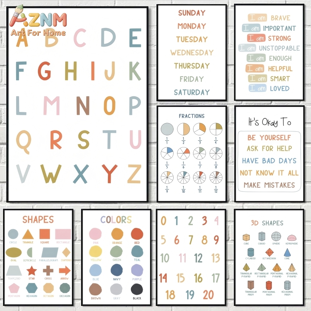 AZNM Seni Dinding Kanvas Tanpa - Kids Education Alphabet Numbers ulasan dan harga