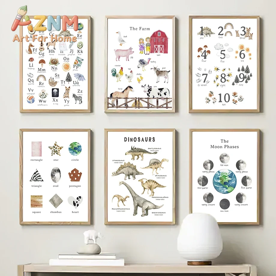 Lukisan Kanvas Poster Cetak Ga - Kids Education Alphabet Numbers ulasan dan harga