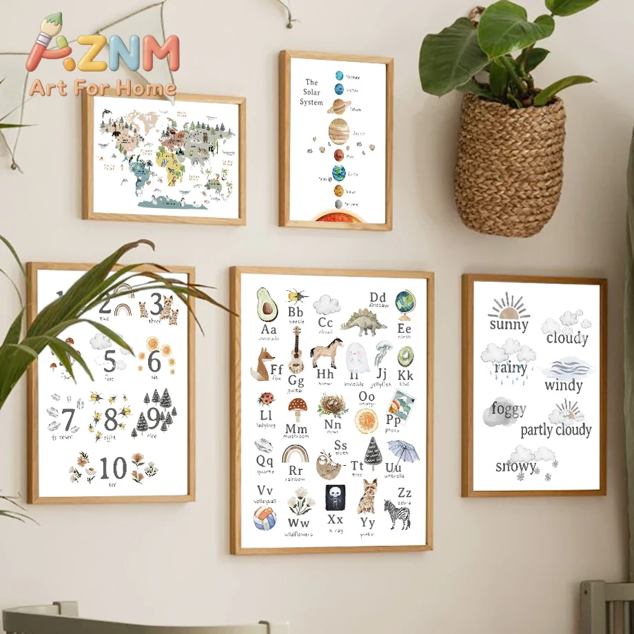 Lukisan Kanvas Poster Cetak Ga - Kids Education Alphabet Numbers ulasan dan harga