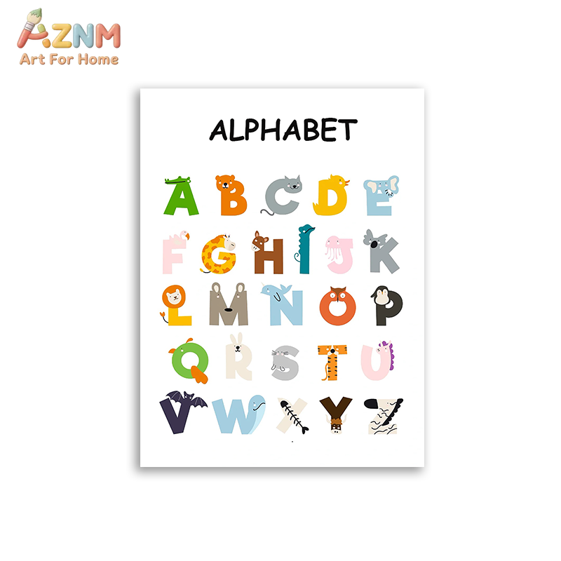 AZNM Seni Dinding Kanvas Tanpa - Kids Education Alphabet Numbers ulasan dan harga